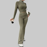 Fongt 2024 Autumn Suit New Women's Temperament Pure Color Slim Long Sleeve Bell Pants Fashion