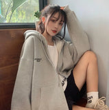 Zip Up Sweatshirts Women Hoodies Korean Oversized Thin Clothes Plus Size Loose Casual Solid Color Shirt Long Sleeve