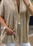 Hipster Loose Sequins V-neck Short Sleeve Casual