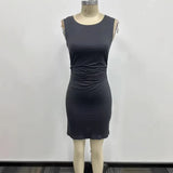 Fongt Explosion New Round-Neck Sleeveless Solid Color Dress