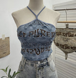 Real Shooting Spice Girls Letter Printing To Make Old Hole Hanging Neck Sling Vest Short With Chest Cushion Top
