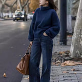 Fongt Winter New Hot Style Atmosphere Sense Small Small Soft Waxy Thick Gentle Korean Lazy Wind Turtleneck Sweater-Outfit