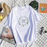 Women T Shirt Harajuku Elastic Short-sleeve 100% Cotton Soft Shirts Korean Ins Print Chic Top Plus Size Female