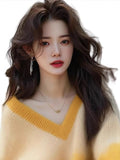 Fongt V-Neck Gradient Knitted Jersey Woman 2025 New European Top Temperament Loose Soft Sweater