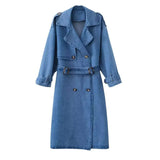 Fongt Spring New Loose Double Buckle With Belt Denim Wind Coat Coat Coat