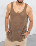 Fongt Spring And Summer Men's Casual Top Tank Top Sleeveless Knit Pure Color Men's Sweater