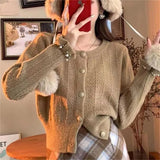 Fongt Version Autumn Winter Gentle Department Lotus Leaf Sleeve Sweet Wind Round Collar Sweater Female Design Feeling Nail Bead Knit Cardigan Jacket Tide-Outfit