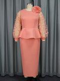 Fongt Party Party Wind Pink Dress Fashion Perspective Sleeve High Waist Dress Dress