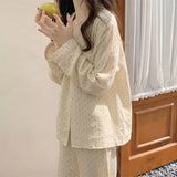 Rround Collar Pajamas Retro Flower Print Sweet Girl Princess Long Sleeve Homewear Suit Spring Summer