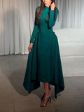Fongt Summer New Long-Sleeved Dress High-End Irregular Lotus Side To Rectender A-Shaped