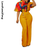New Summer Printed Women's Trousers Suit Stand-up Collar Long-sleeved Shirt Top Wide Leg Pants Fashion 2 Piece Set-Outfit