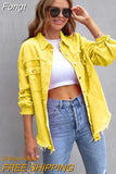 Holes Raw-edges Denim Jacket Women Spring Autumn Shirt Style Jeancoat Casual Top Rose-Red Orange Purple Outerwear Lady