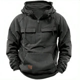 Fongt And Autumn New Men's Hooded Solid Color Sweater Youth Sports Multi-Pocket Coat