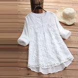 2022 Spring Women Elegant V Neck Long Sleeve Cotton Linen Tops Casual Vintage Embroidery Loose Party Shirt Work OL