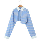 Fongt Striped Shirt 2025 Spring And Summer Temperament Casual Bump Clip Bag Loose Top Woman