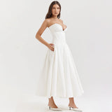 Fongt 2025 New Sexy Long Dress With Chest Dress V Pointed Fish Bone Gird Waist A Swing Dress Woman