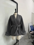 Fongt Autumn Fashion New Women's Long-Sleeved Coat Waist Tie Temperament Top