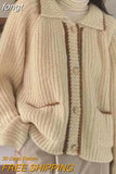 Women Baggy Panelled Korean Fashion S-3XL Pockets Sweet College Long Sleeve Кардиган Женский Temper Gentle Knitting