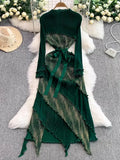 Fongt Retro Long-Sleeved Dress Dress Women Summer High-End Light Extravagant Folds To The Waist Wood Ear Long Dress
