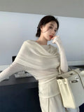 French One-shoulder Sweater Women's New Design Autumn Winter Knitt Undershirts-Outfit