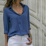 Black Loose Shirts Lapel Button Up Long Sleeve