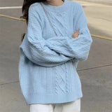 Fongt Green Pure Color Fresh Sweet Twist Sweater Knitting 2024 Autumn And Winter New Korean Retro Advanced-Outfit