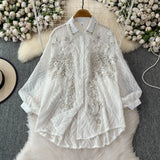 Fongt Gas Age Reduction Shirt Female French Heavy Industry Shiny Embroidery Diamond Set High-End Lantern Sleeve Thin Top Tide
