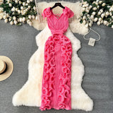 Fongt High-End High-End Light Luxury Small Frills Fold Three-Dimensional Lotus Leaf Side Of The Long Temperament Dress Woman