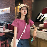 Fongt Cotton 2024 Summer Wear New Pure Cotton Short Style Show Thin Crop Short-Sleeve T-Shirt Women's Slim And Versatile Pure Color Jacket