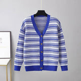 Women's Knitting Print Sweater Color Heart Single-Breasted Button Loose Casual Knitted Cardigan Sweaters Autumn V-neck