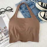 Camisole With Build-in Bras Girls Padded Tank Crop Top Summer Chic Women Soft Stretchy Cami Sleeveless Tees-Outfit