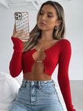 T-Shirts Long Sleeve Tees Women Backless Chain Green Tshirt Autumn Pullover Streetwear Solid Black T Shirt Cut Out