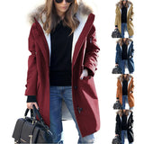 Fongt Autumn And Winter Burst Single Hooded Wool Collar Lady Jacket Wish Five-Color Eight-Yard Long Model