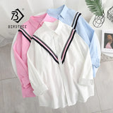 New Women Casual Patchwork Cotton White Shirt Long Sleeve Loose Blouse Autumn Solid Korean BF Style Basic Tops