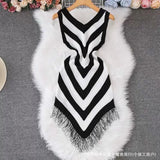 Fongt Striped Tuxedo Ass Dress Women's Summer Sleeveless Vest Dress Slimming Waist Thin Knitted Dress