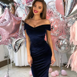 Fongt Hot Sales Explosion Temperament Commuting Women's Clothing One-Word Collar Shoulder Dress Dress