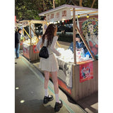 Summer New Two Piece Sets Elegant Velvet Lace Square Collar Slim Fit Tops Women+ Y2k High Waist Ruched A-line Skirts-Outfit