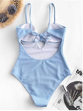 Swimsuit Women Front Tie Bow One Piece Bodysuit Push Up Monokini 2022 Halter Cross Bathing Suit Backless Swimwear