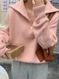 Women's Sweaters 2023 Autumn Winter Long Sleeve Top Loose Knitted Turtleneck Zipper Solid Pullover Women Oversized