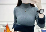 Thicken Turtleneck Bottomed Sweaters Women's Oversized 4xl Plus Velvet Warm Knit Pullover Khaki/white Slim Sweater