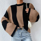 Fongt Women's Single-D Row Leisure Long-Sleeved Knitted Jersey Autumn And Winter Collar Warm Coat Sweater
