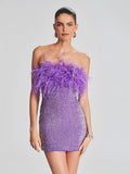 High-End Cross-Border Women's Sexy Bareback Ostrich Hairy Twilight Dress Temperament
