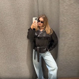 Fongt 2025 Autumn New Fashion High-End Collar Collar With Leather Coat