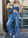 Fongt Trendy Set 2025 Autumn And Winter Bow Tie With Cowboy Vest High-Waist Jeans Two-Set Women