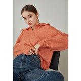 Women Winter Retro Warm V-neck Temperament Pullover Sweater Loose Apricot Outer Sweater Women Grey Commuter