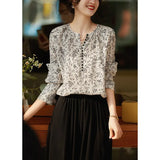 Fongt Spring And Summer Sweet Fruit Print Half-Open Small Buckle Double Velvet Imitation Silk Silk Top