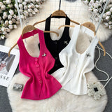 Fongt Design Feeling Hanging Neck Dew Single Buckle Slim Thin Knit Vest Women Wear Gas Bottom Shirt