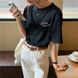 Fongt Schoolgirl Short-Sleeved Jacket Summer 2024 New Korean Edition Loose Versatile Letter Half-Sleeve