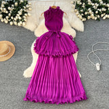 Fongt Luxury High-End Feeling Sleeveless Dress Women's Summer Lotus Leaves Side Waist Temperament Niche Chic Beautiful Long Dress