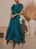 Women's Dress Elegant Satin Silk Green Office Ladies Lace-up Midi Dress Chic Evening Party Dresses for Women 2023 New-Outfit